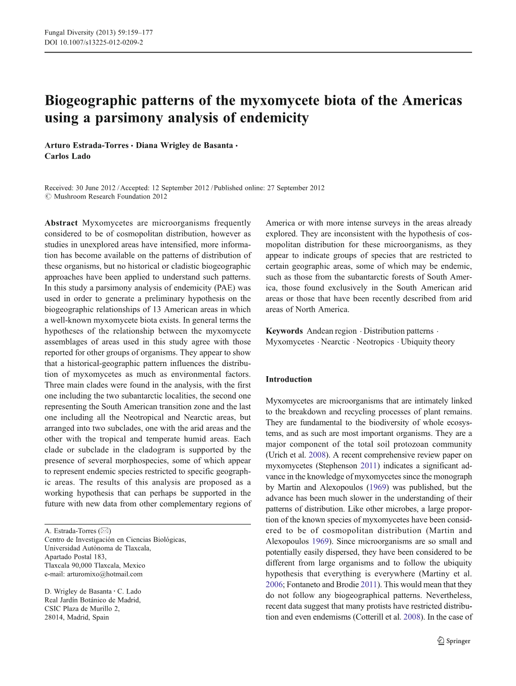 Biogeographic Patterns of the Myxomycete Biota of the Americas Using a Parsimony Analysis of Endemicity