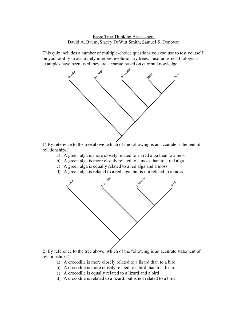 Basic Tree Thinking Assessment David A