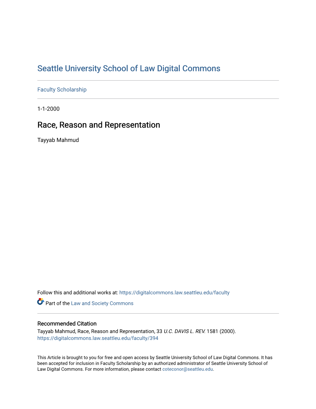 Race, Reason and Representation