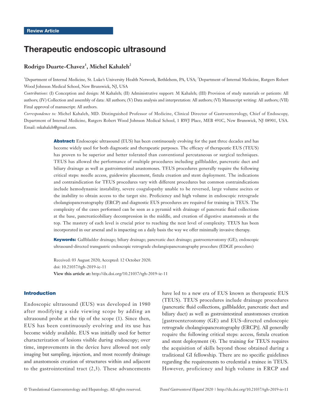 Therapeutic Endoscopic Ultrasound