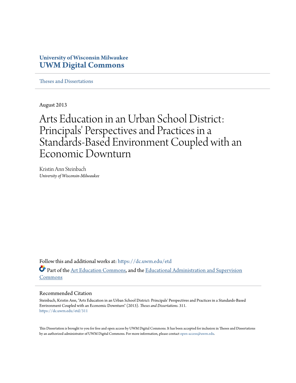 Arts Education in an Urban School District: Principals' Perspectives