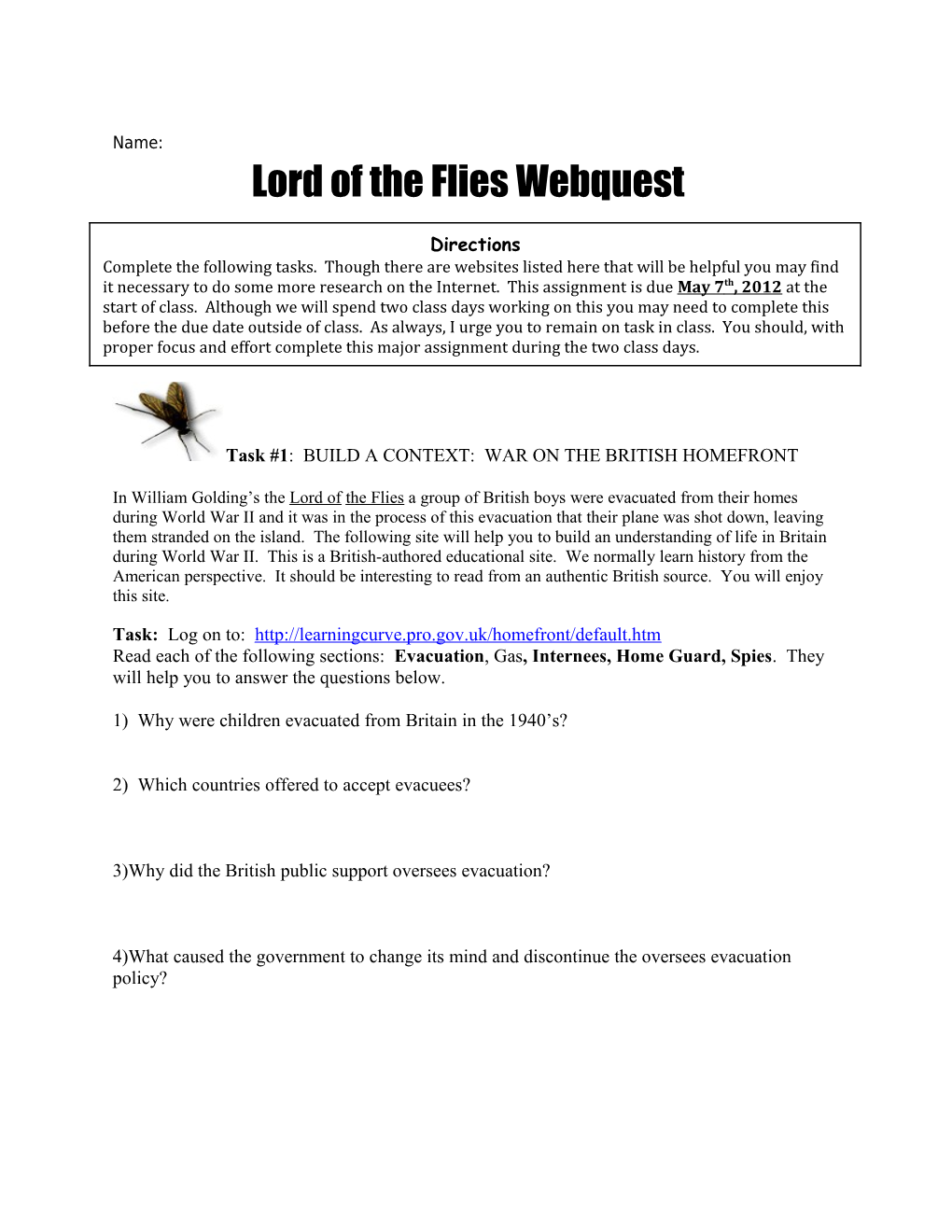 Lord of the Flies Webquest