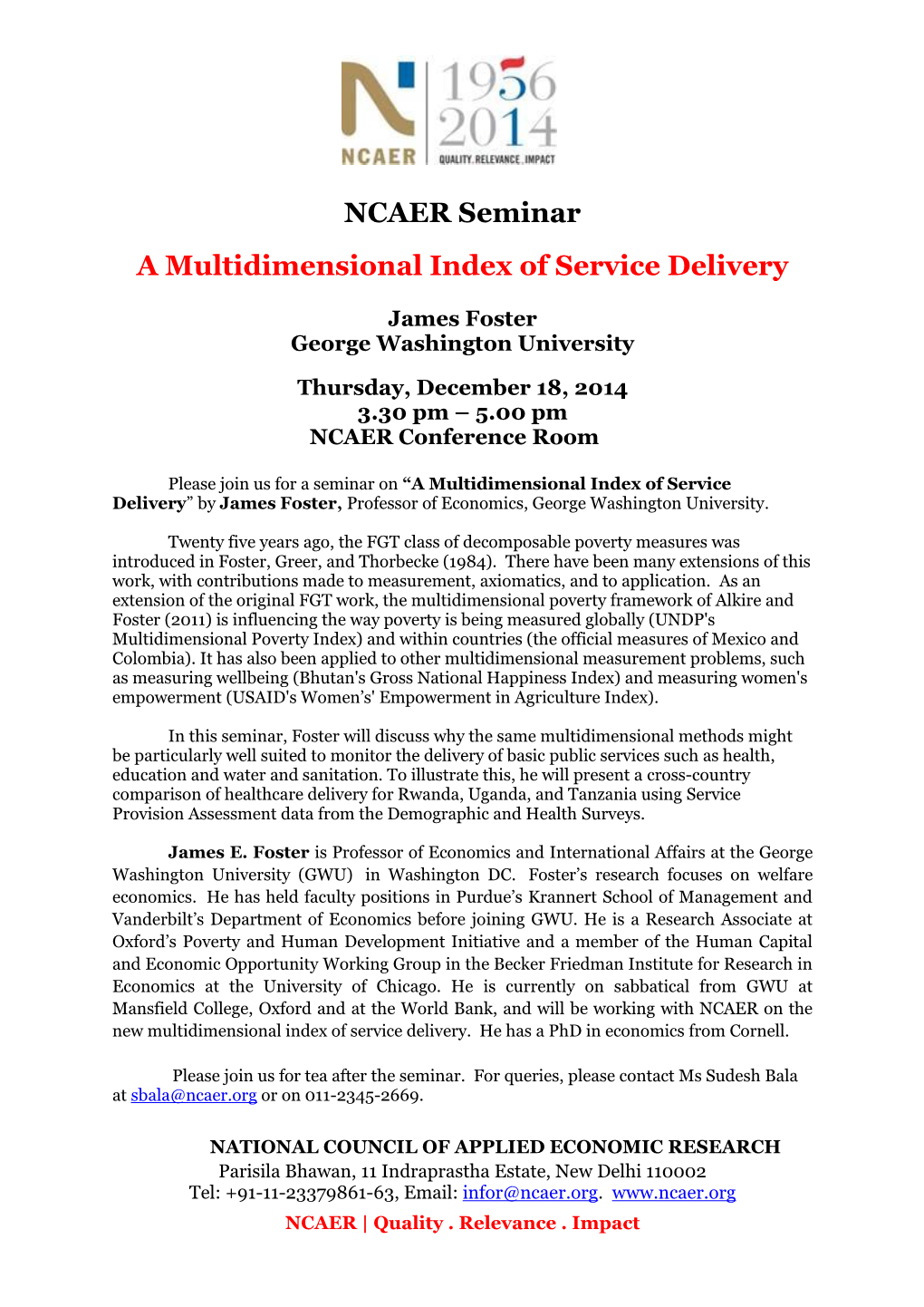 NCAER Seminar a Multidimensional Index of Service Delivery