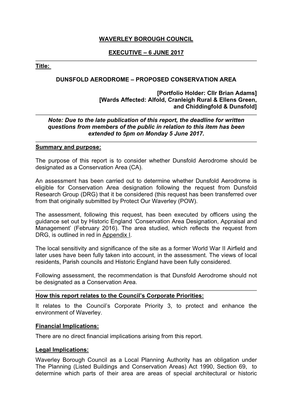 Dunsfold Aerodrome – Proposed Conservation Area