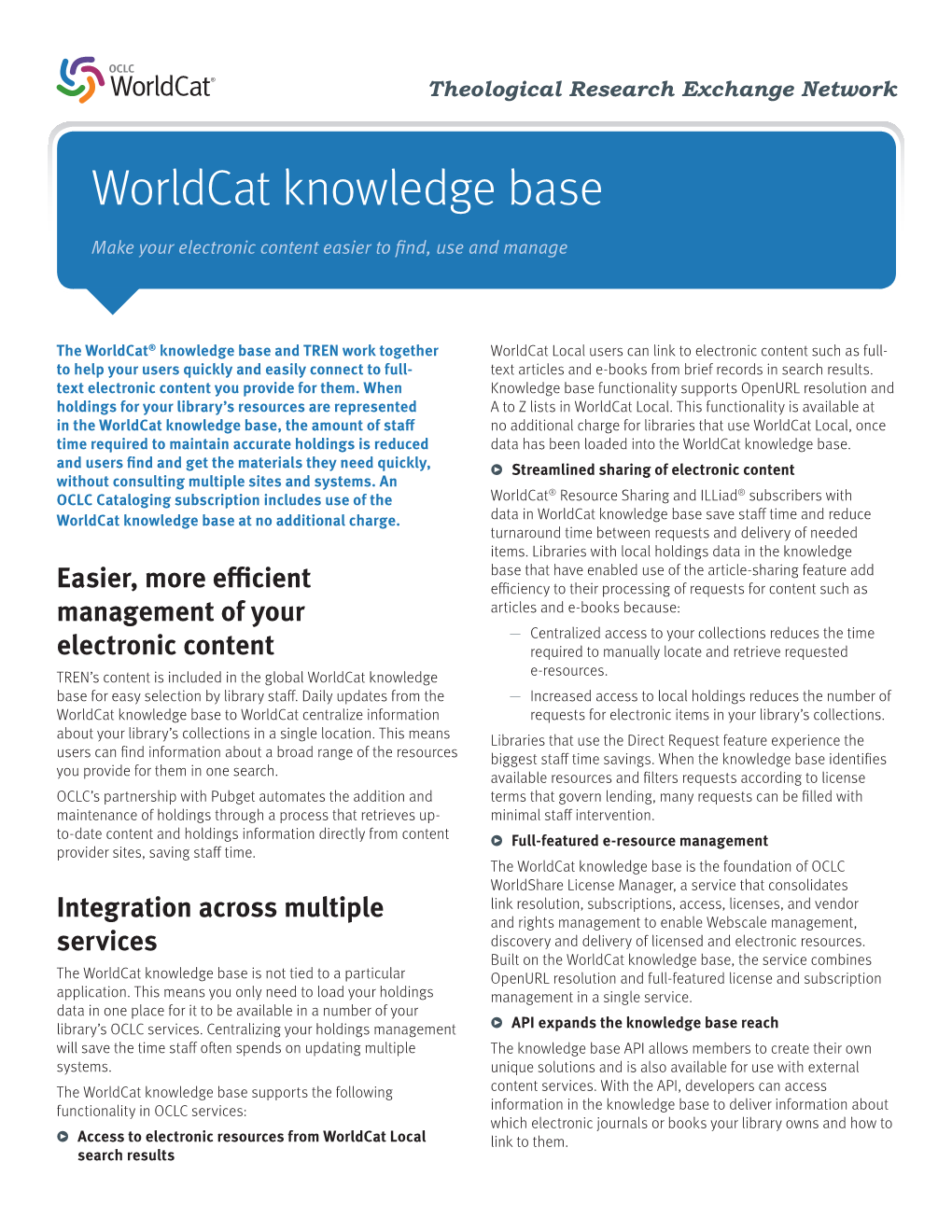 Worldcat Knowledge Base Partnership TREN