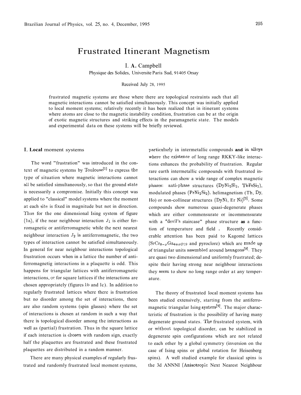 Frustrated Itinerant Magnetism