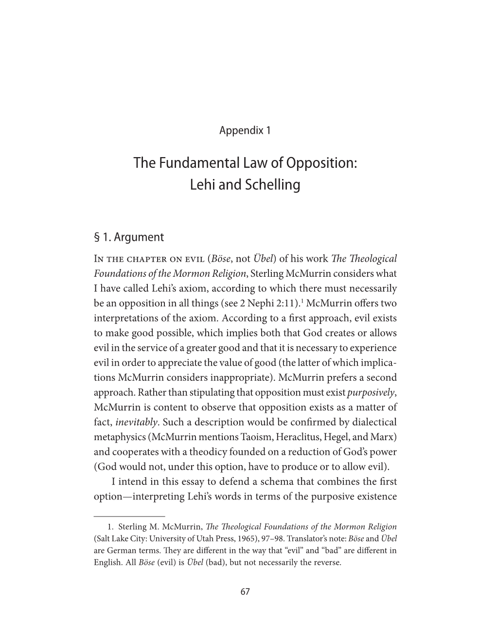 The Fundamental Law of Opposition: Lehi and Schelling