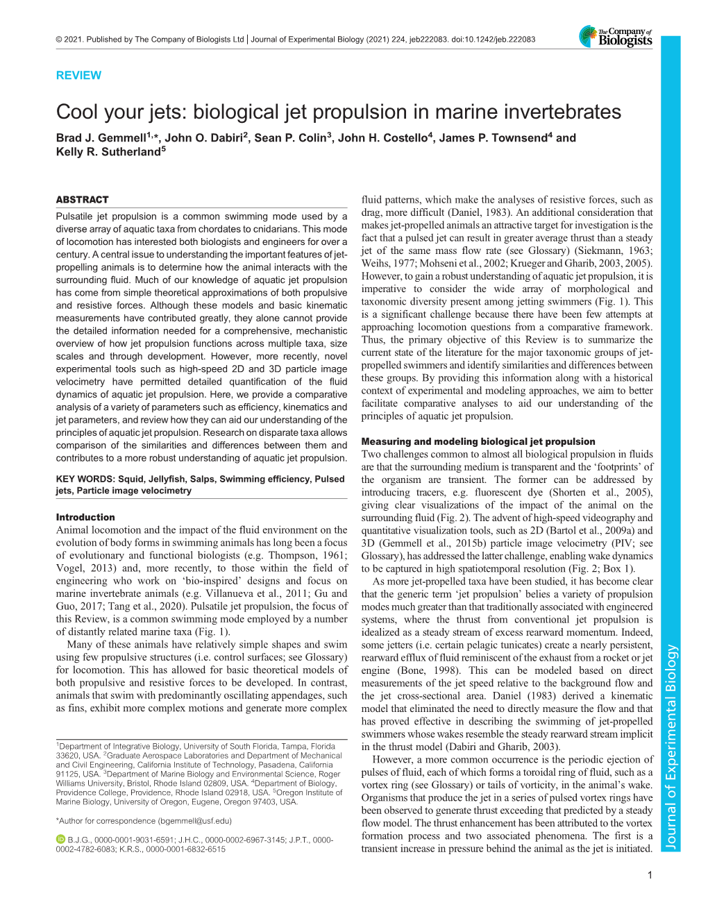 Cool Your Jets: Biological Jet Propulsion in Marine Invertebrates Brad J