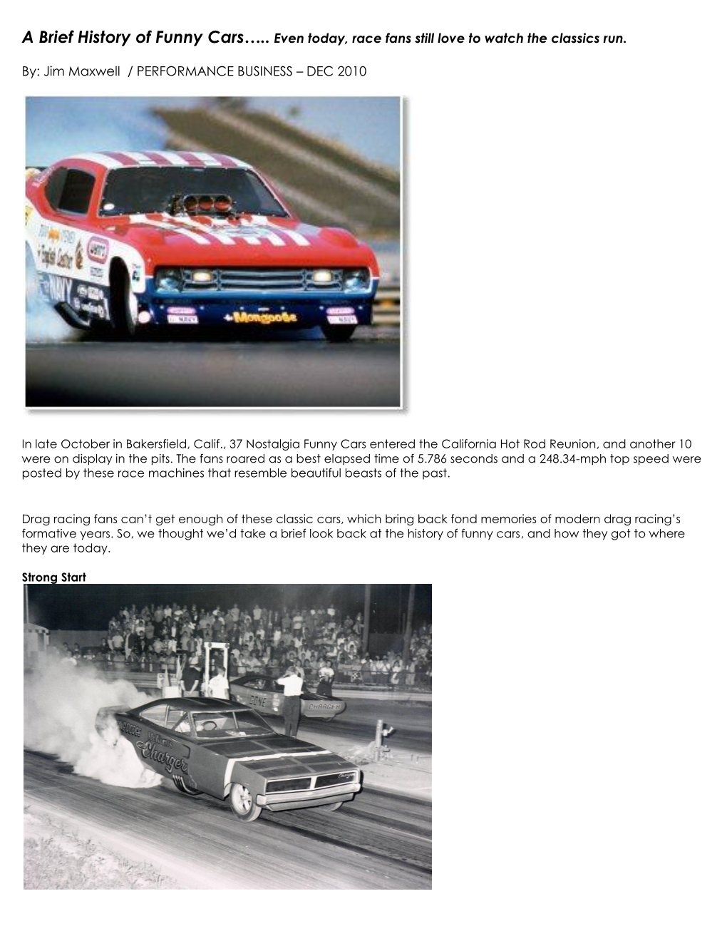 A Brief History of Funny Cars….. Even Today, Race Fans Still Love to Watch the Classics Run