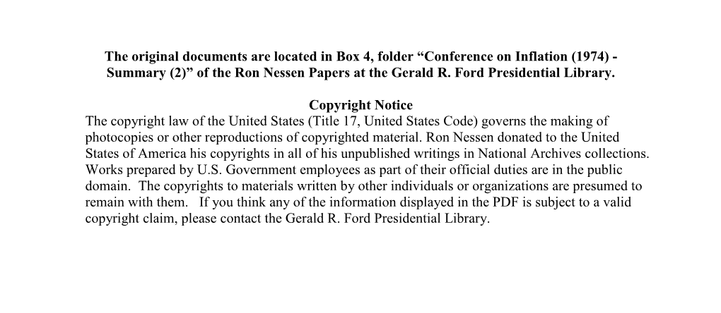 Conference on Inflation (1974) - Summary (2)” of the Ron Nessen Papers at the Gerald R