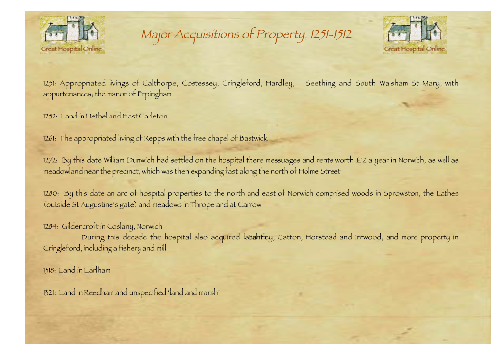 To Read About Major Acquisitions of Property, 1251-1512
