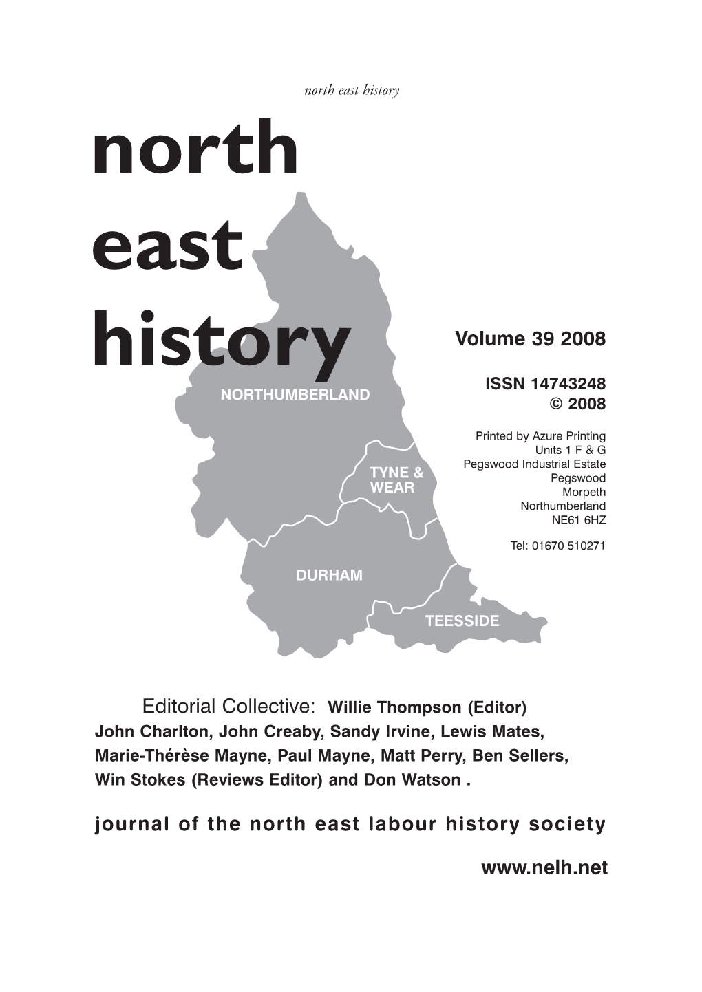 North East History North East History Volume 39 2008 ISSN 14743248 NORTHUMBERLAND © 2008