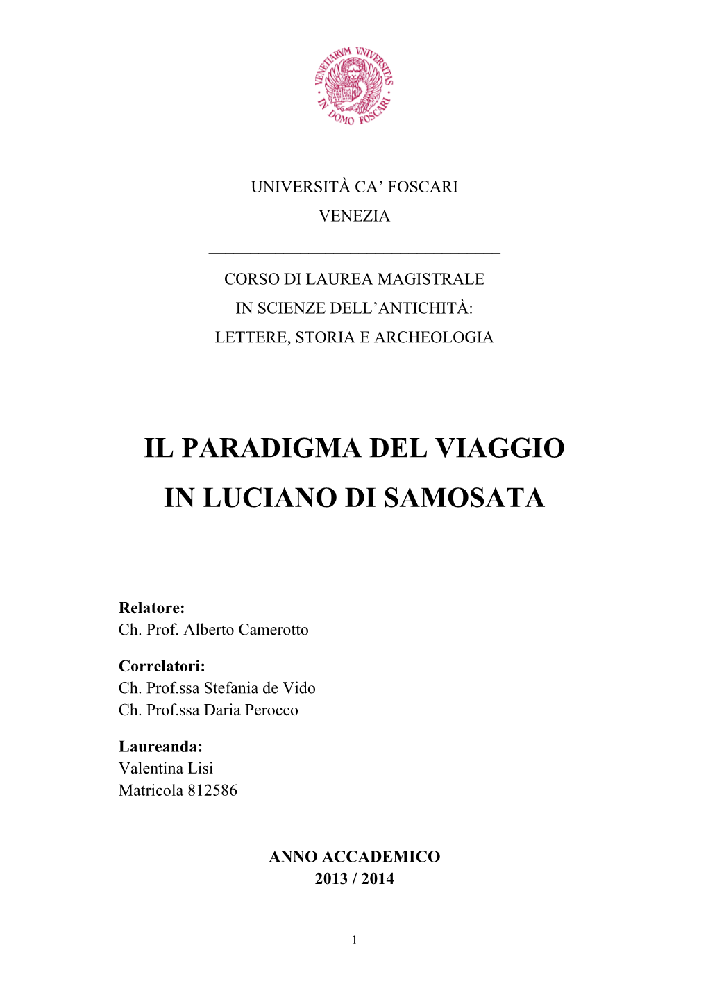 Il Paradigma Del Viaggio in Luciano Di Samosata