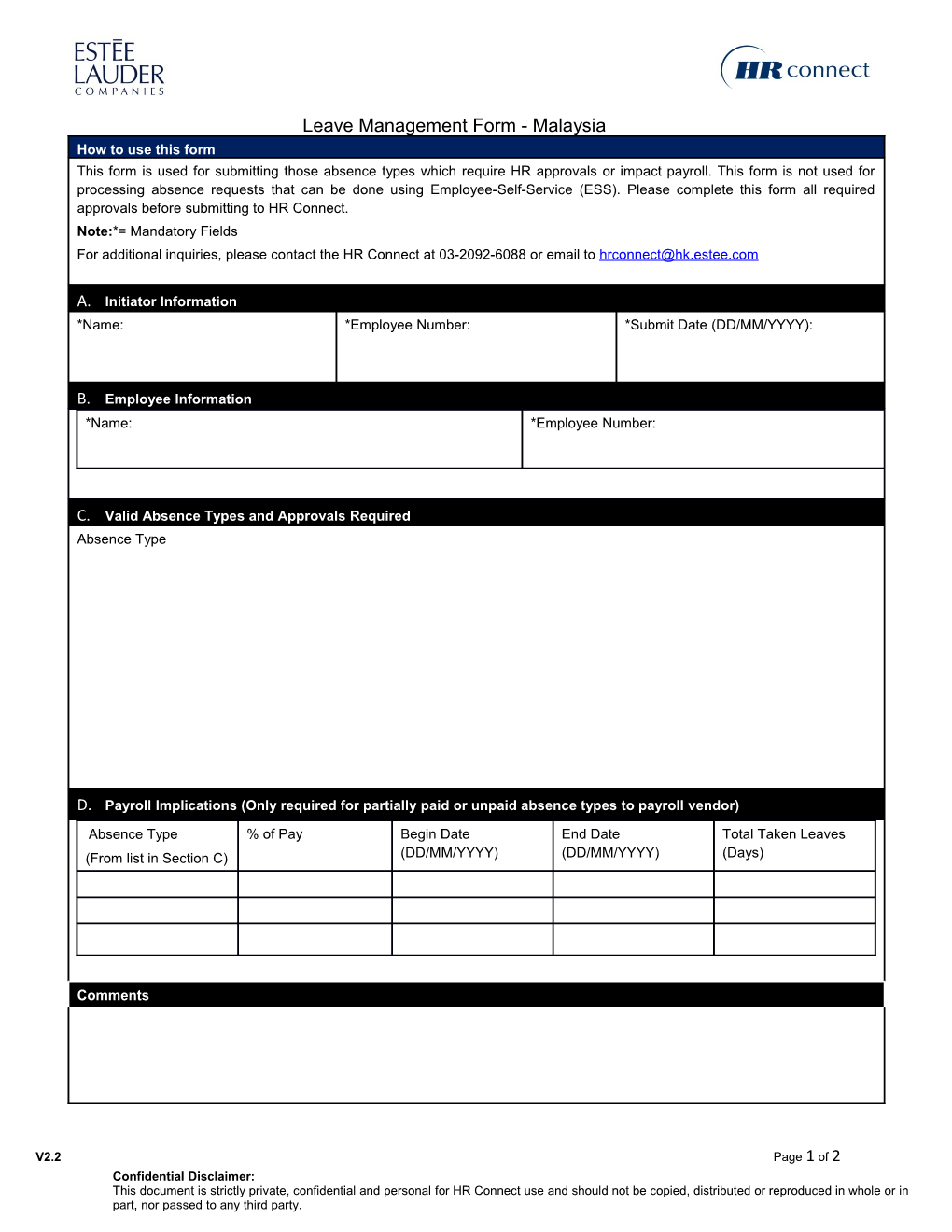 Leave Management Form - Malaysia