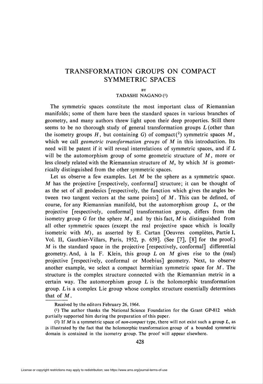 Transformation Groups on Compact Symmetric Spaces