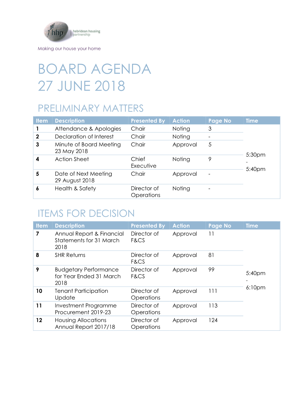 Board Agenda 27 June 2018