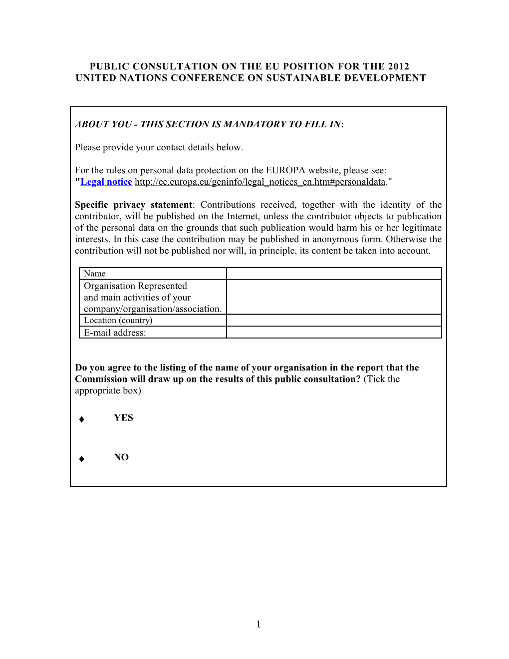 Questionnaire to Member States on UNCSD