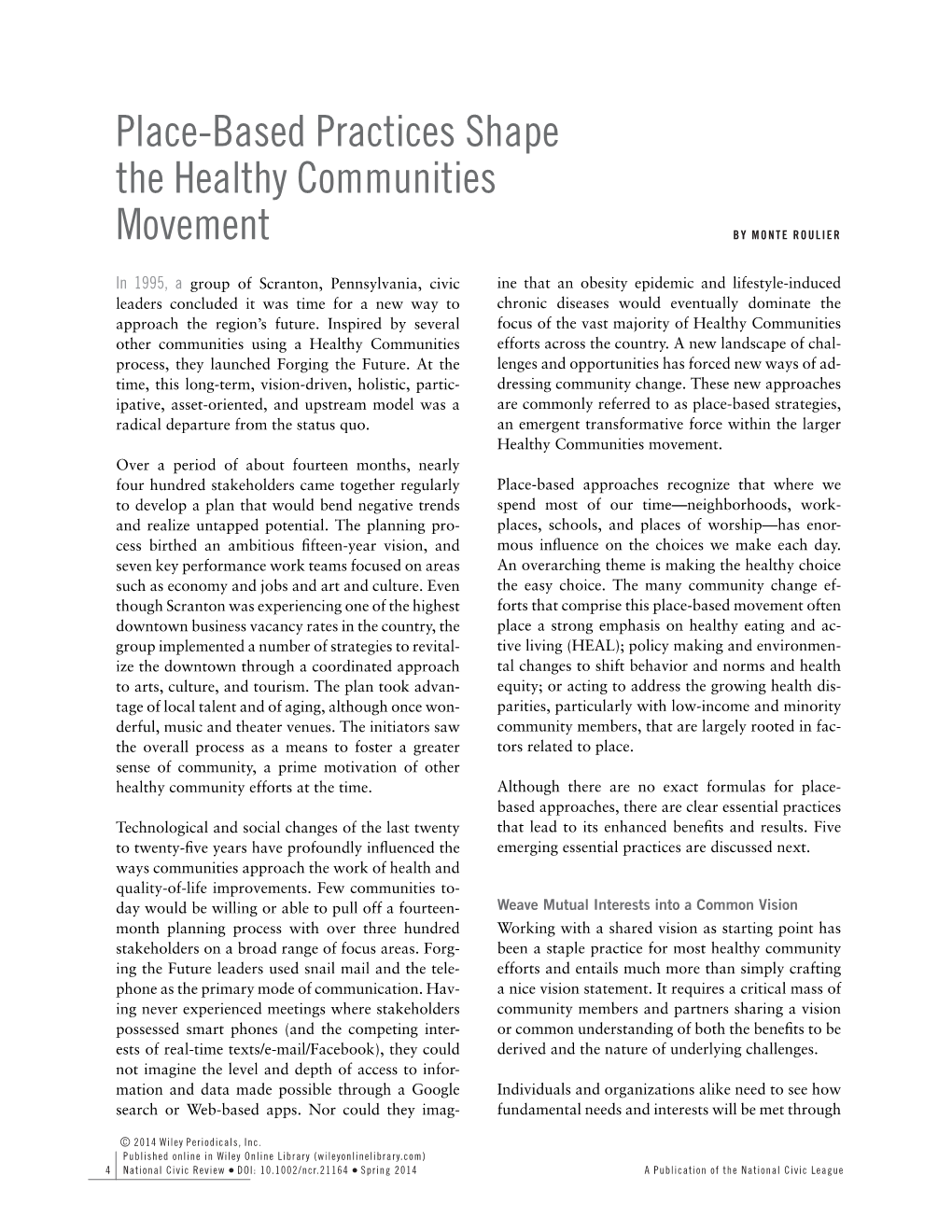 Place-Based Practices Shape the Healthy Communities Movement