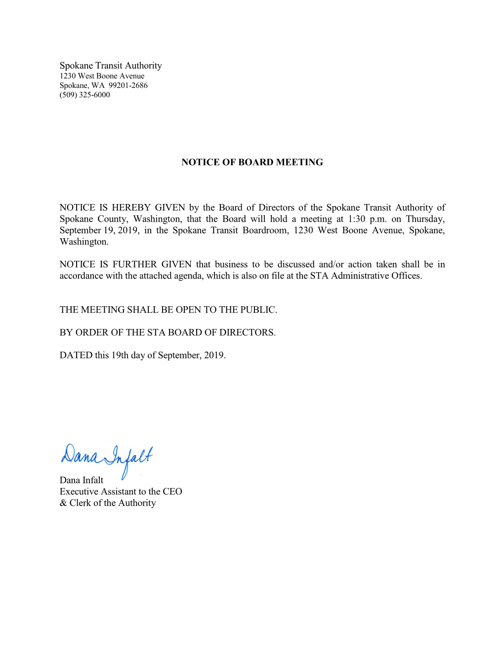 Notice of Board Meeting