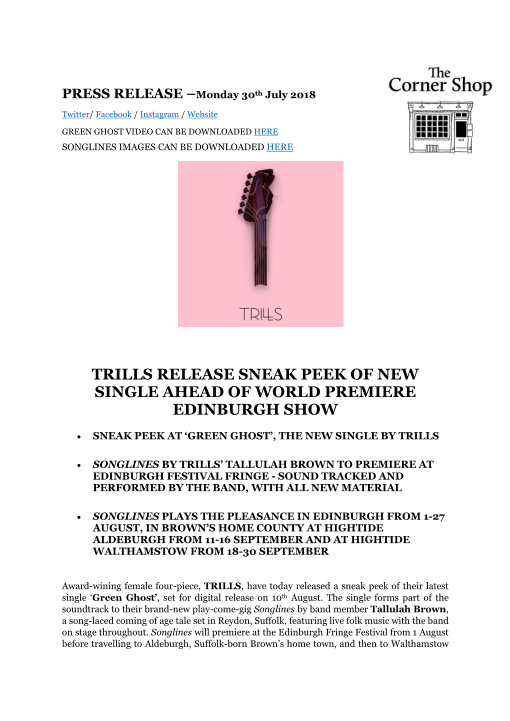 Trills Release Sneak Peek of New Single Ahead of World Premiere Edinburgh Show