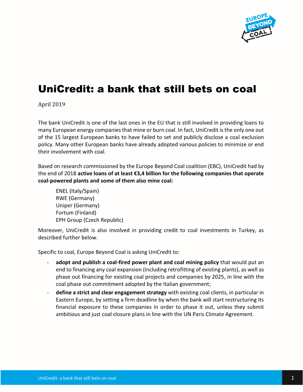 Unicredit: a Bank That Still Bets on Coal