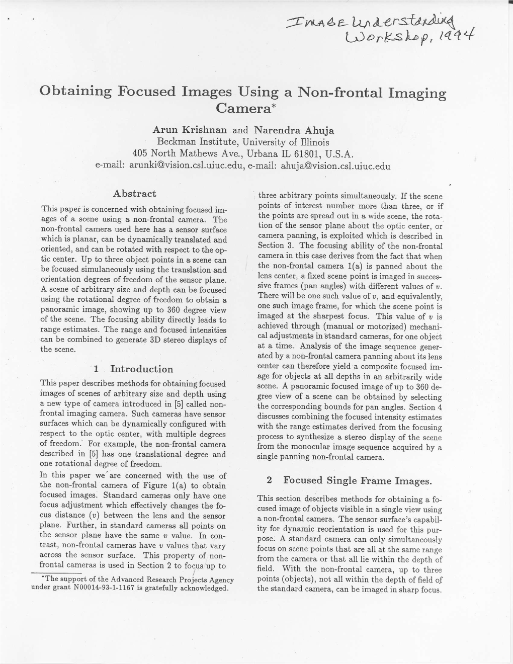 Obtaining Focused Images Using a Non-Frontal Imaging Camera*