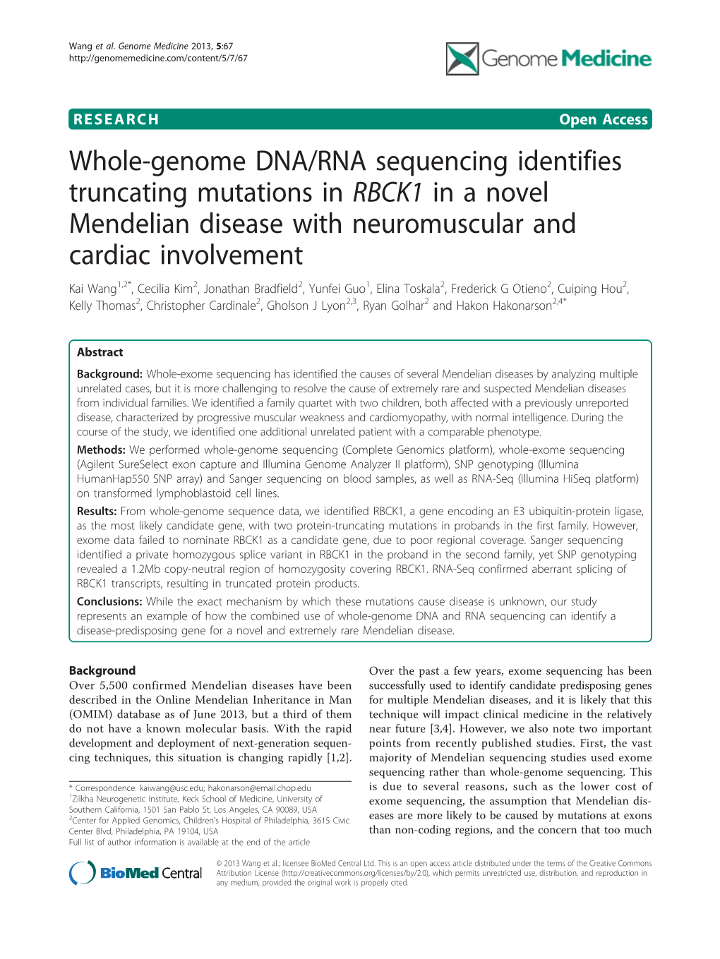 Whole-Genome DNA/RNA Sequencing Identifies Truncating Mutations In