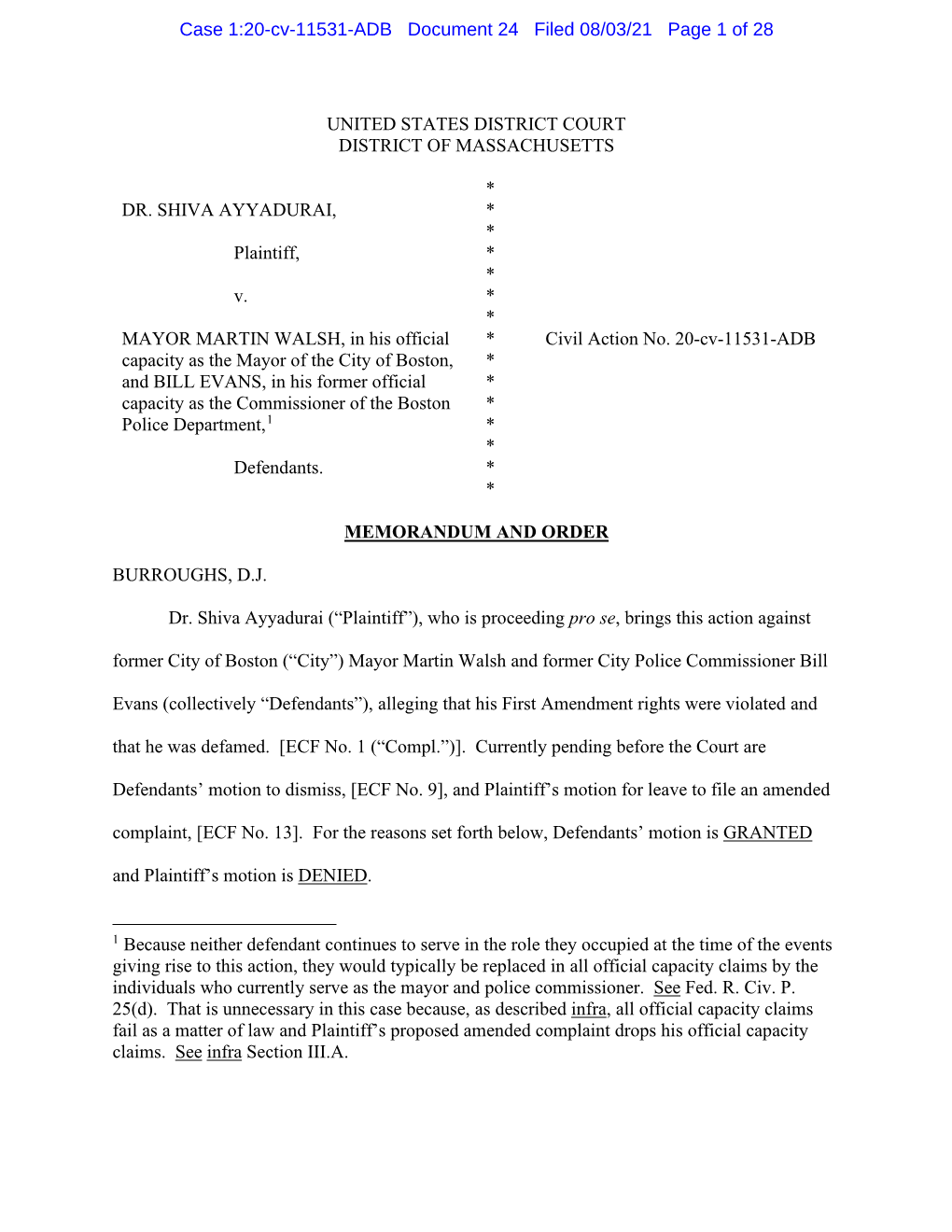 Case 1:20-Cv-11531-ADB Document 24 Filed 08/03/21 Page 1 of 28