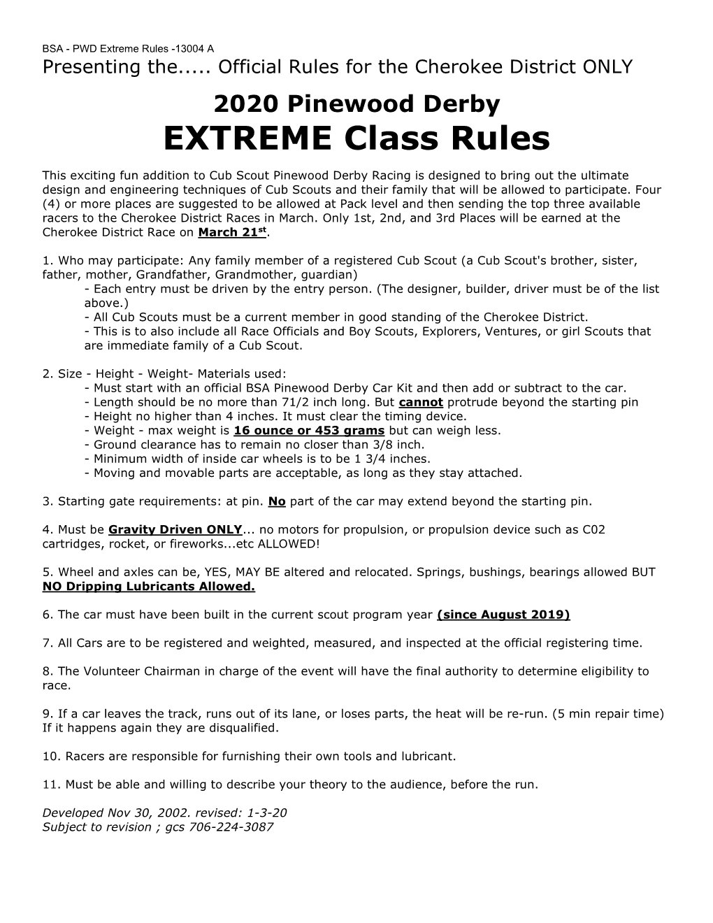 EXTREME Class Rules