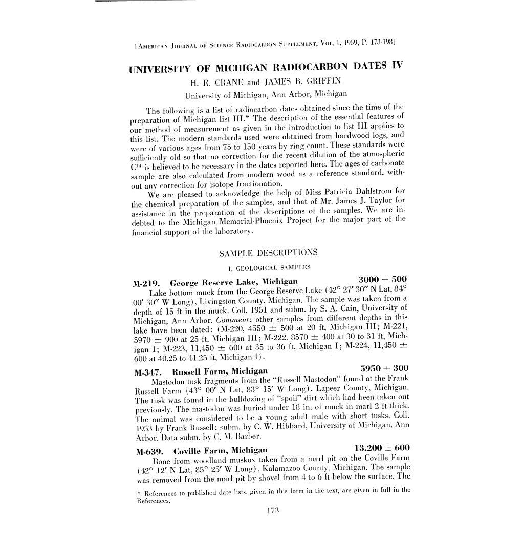 Universirry of MICHIGAN RADIOCARBON DATES IV 3000