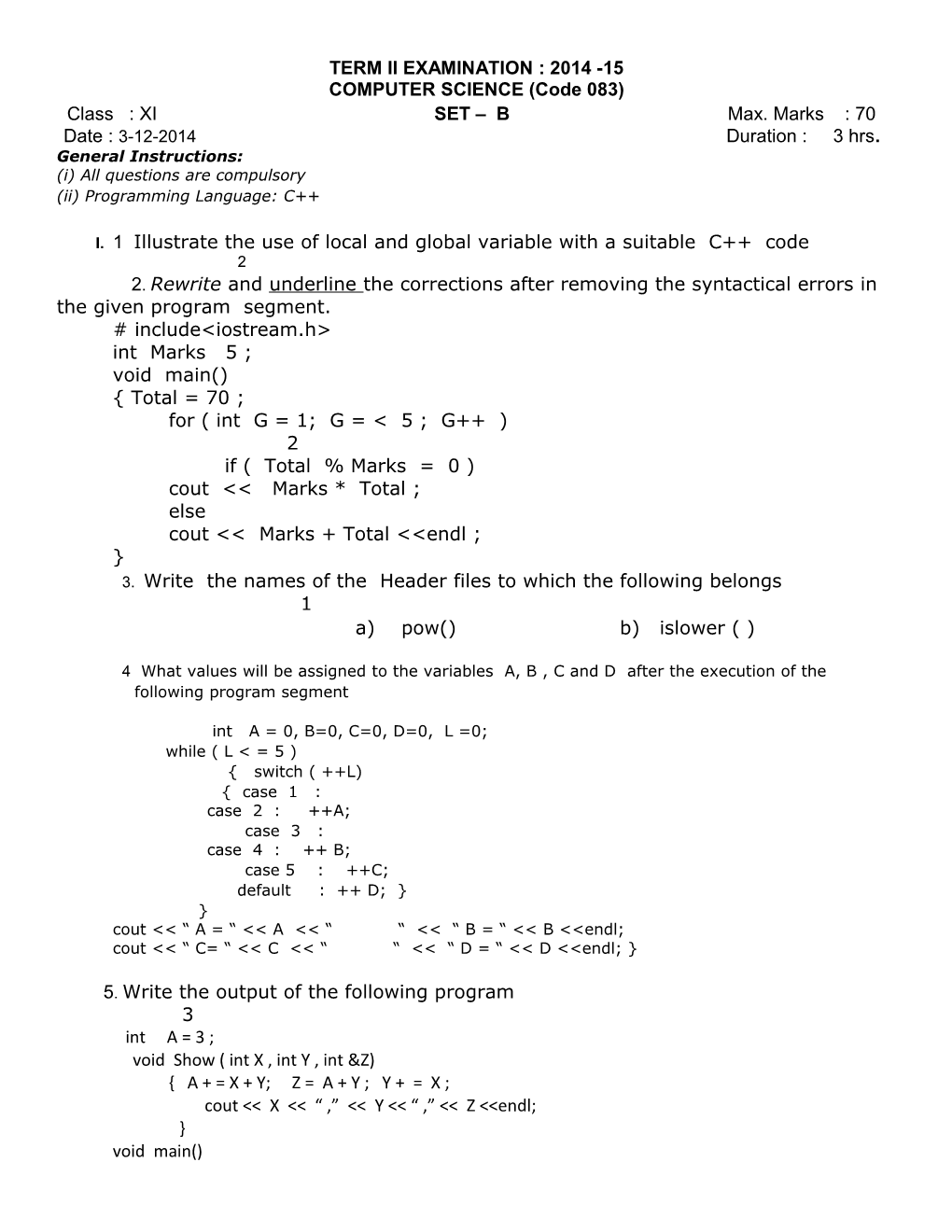 Term Ii Examination : 2014 -15