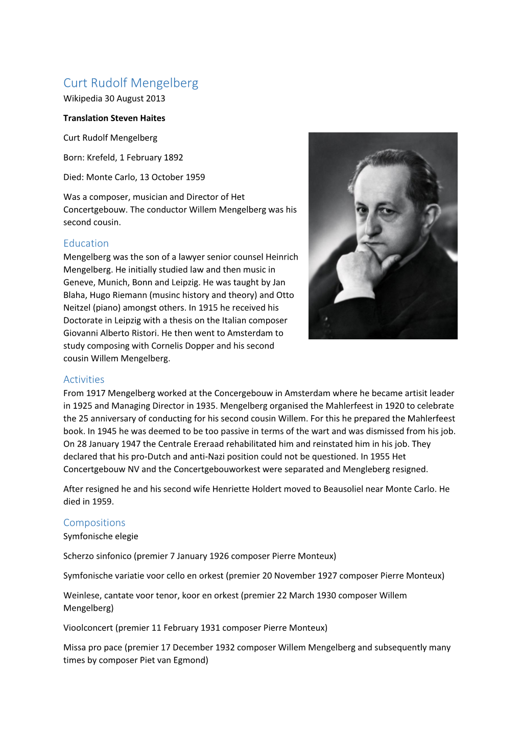 Curt Rudolf Mengelberg Wikipedia 30 August 2013