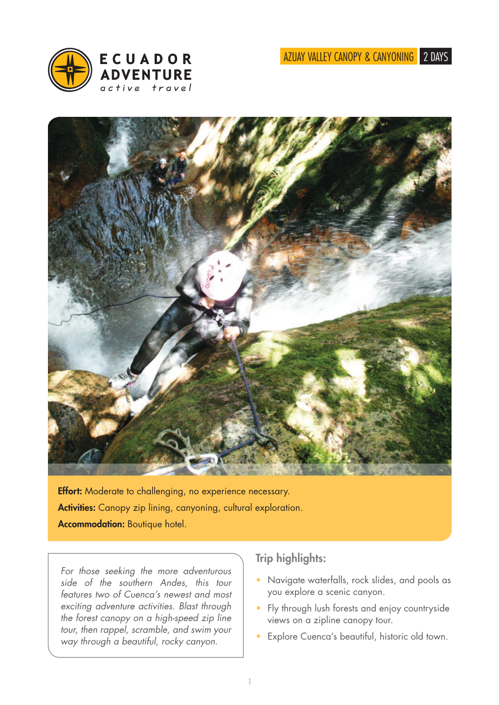 Azuay Valley Canopy & Canyoning 2 Days