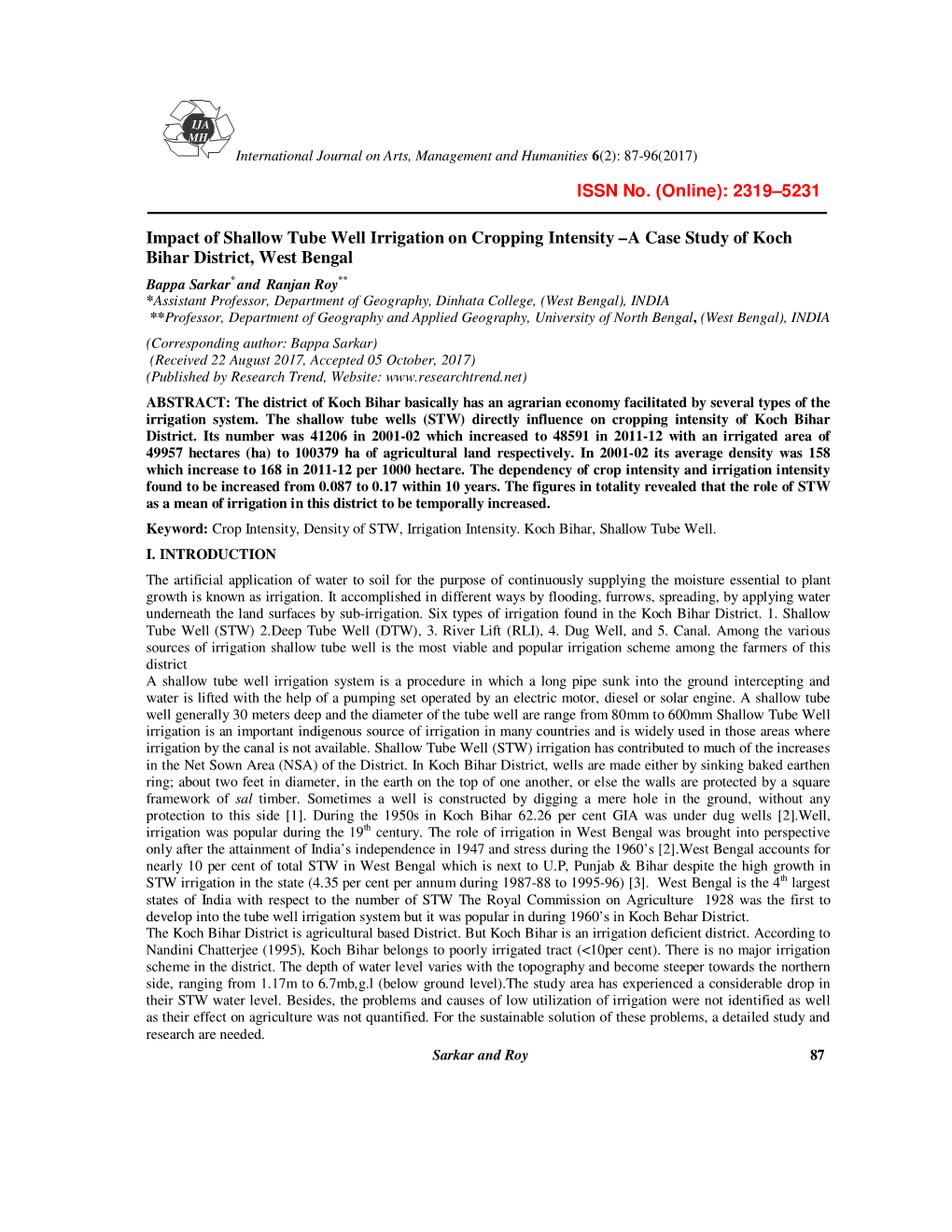 2319–5231 Impact of Shallow Tube Well Irrigation on Cropping Intensity