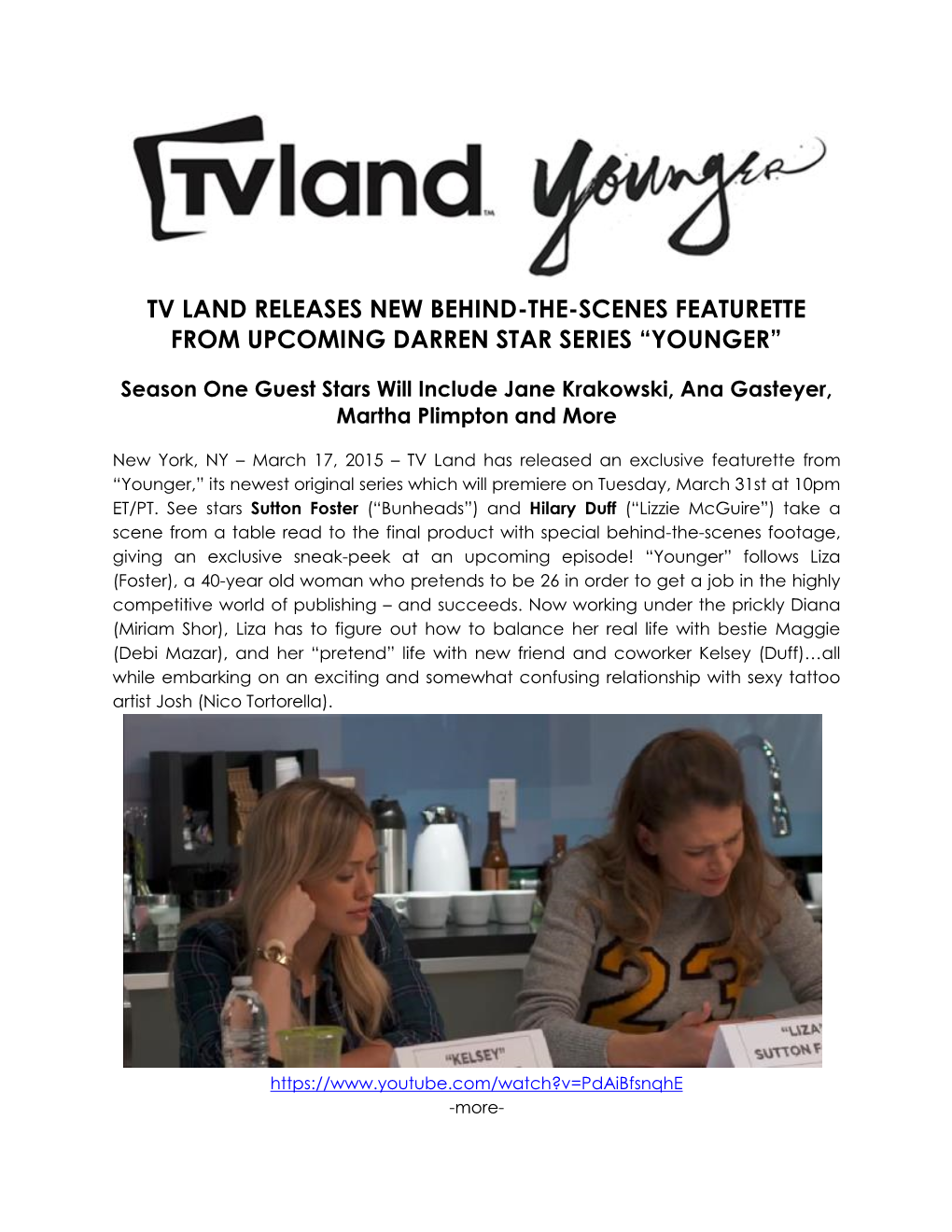 Tv Land Releases New Behind-The-Scenes Featurette from Upcoming Darren Star Series “Younger”