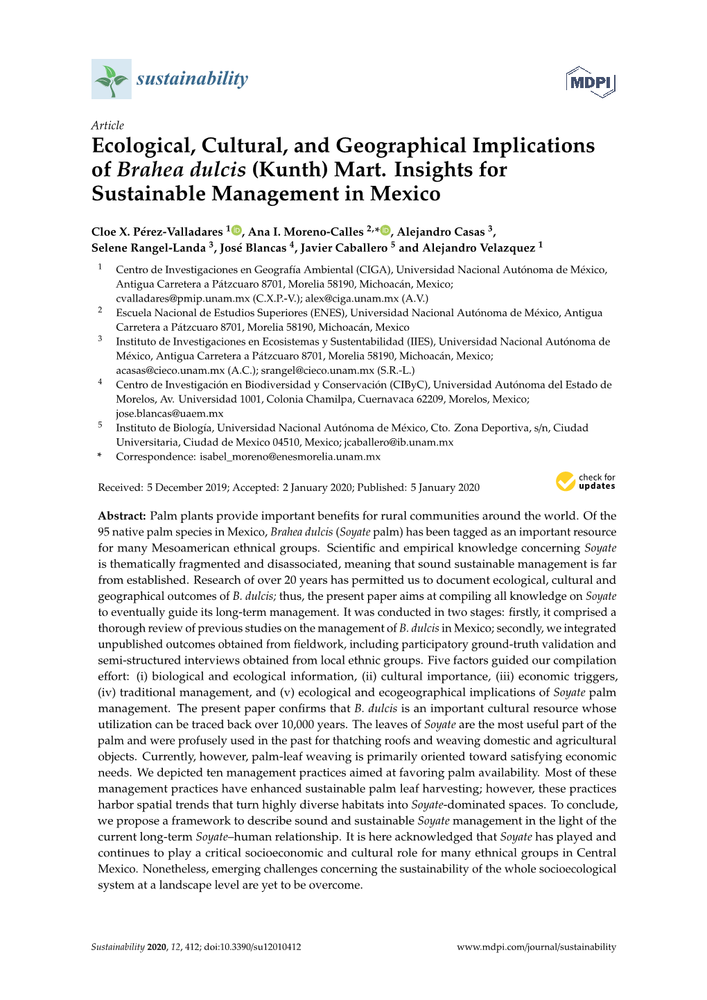 Ecological, Cultural, and Geographical Implications of Brahea Dulcis (Kunth) Mart