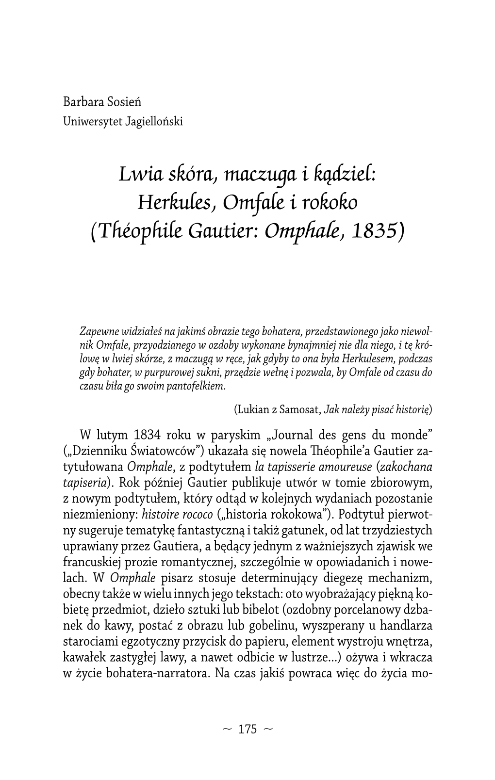 Lwia Skóra, Maczuga I Kądziel: Herkules, Omfale I Rokoko (Théophile Gautier: Omphale, 1835)