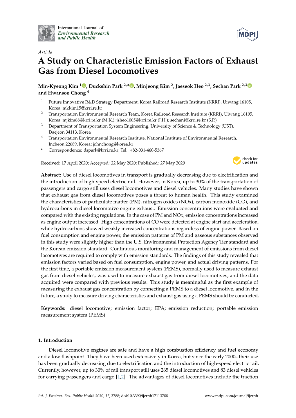 A Study on Characteristic Emission Factors of Exhaust Gas from Diesel Locomotives