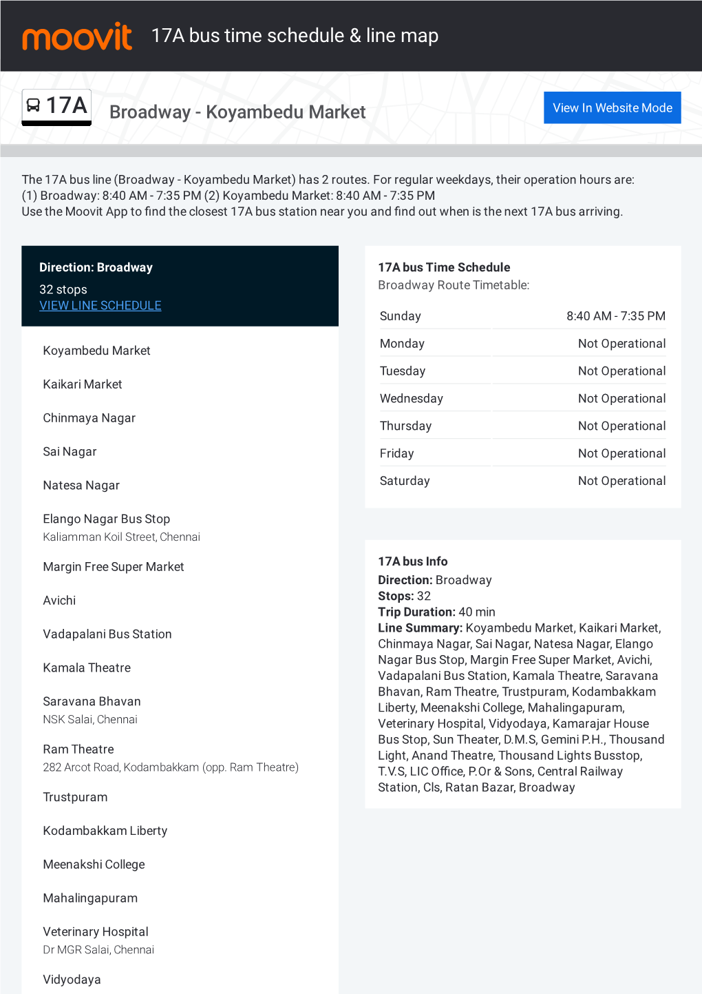 17A Bus Time Schedule & Line Route