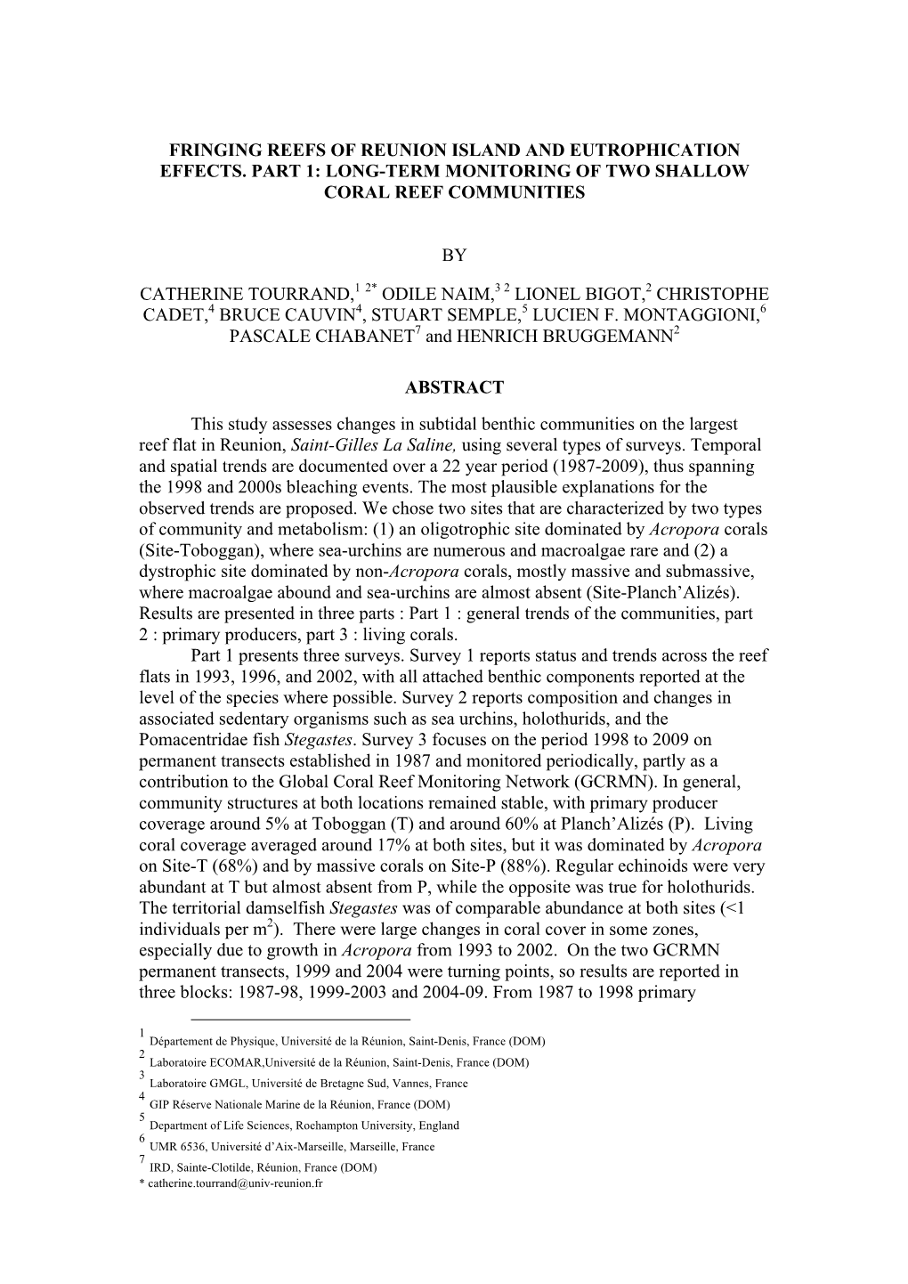 Long-Term Monitoring of Two Shallow Coral Reef Communities