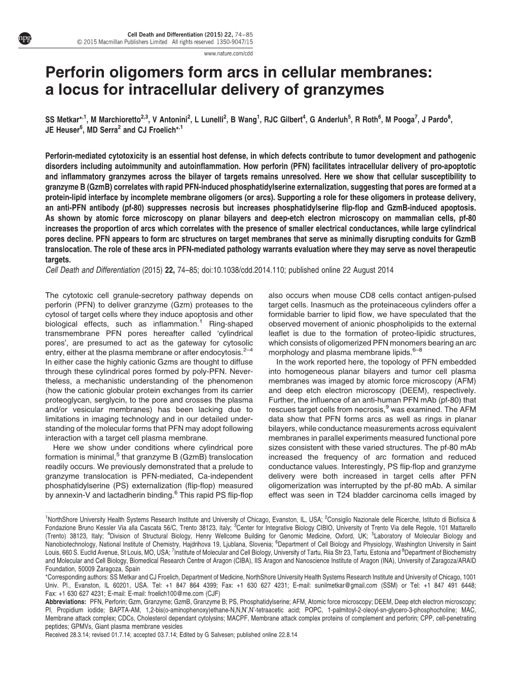 Perforin Oligomers Form Arcs in Cellular Membranes: a Locus for Intracellular Delivery of Granzymes