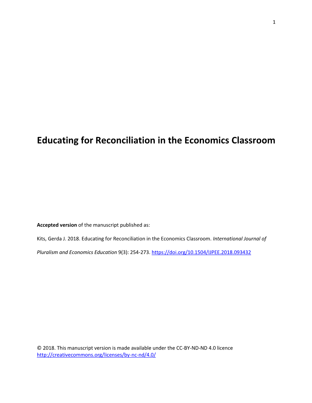 Educating for Reconciliation in the Economics Classroom