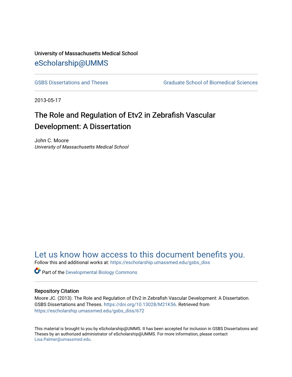 The Role and Regulation of Etv2 in Zebrafish Vascular Development: a Dissertation