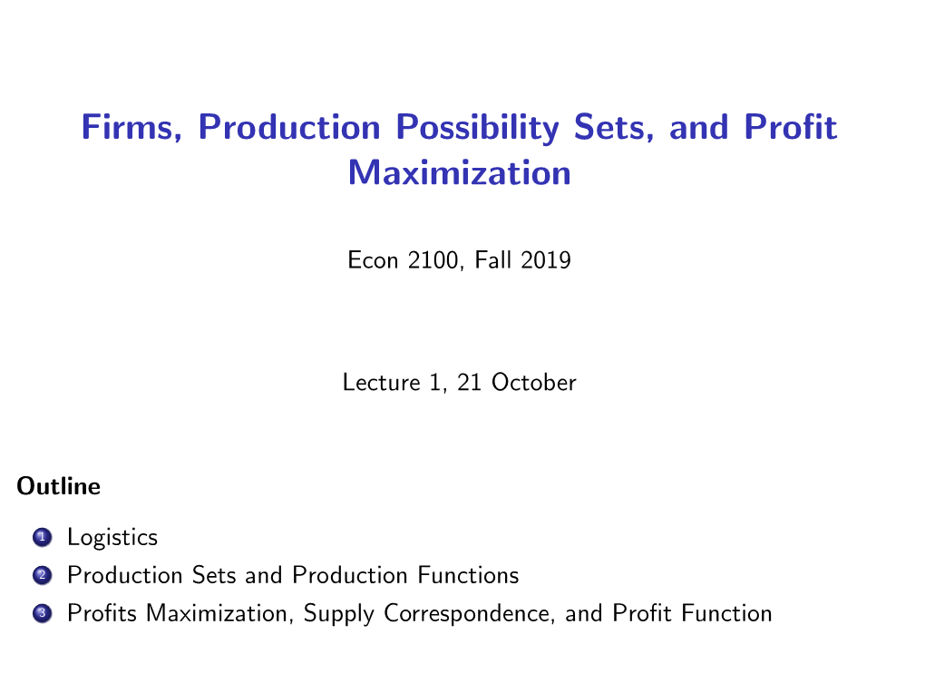 Firms, Production Possibility Sets, and Profit Maximization