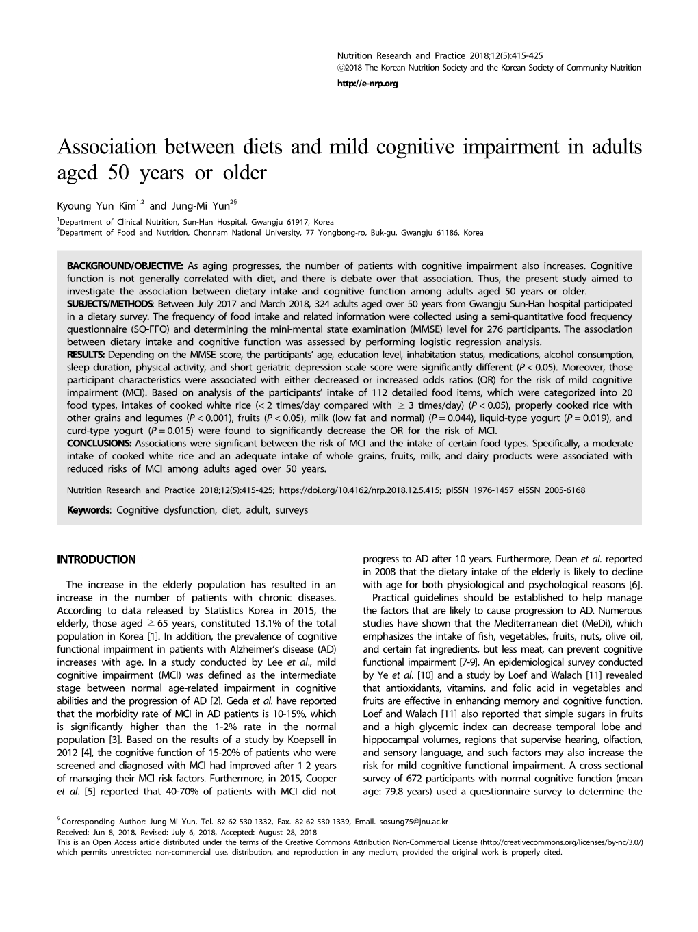 Association Between Diets and Mild Cognitive Impairment in Adults Aged 50 Years Or Older