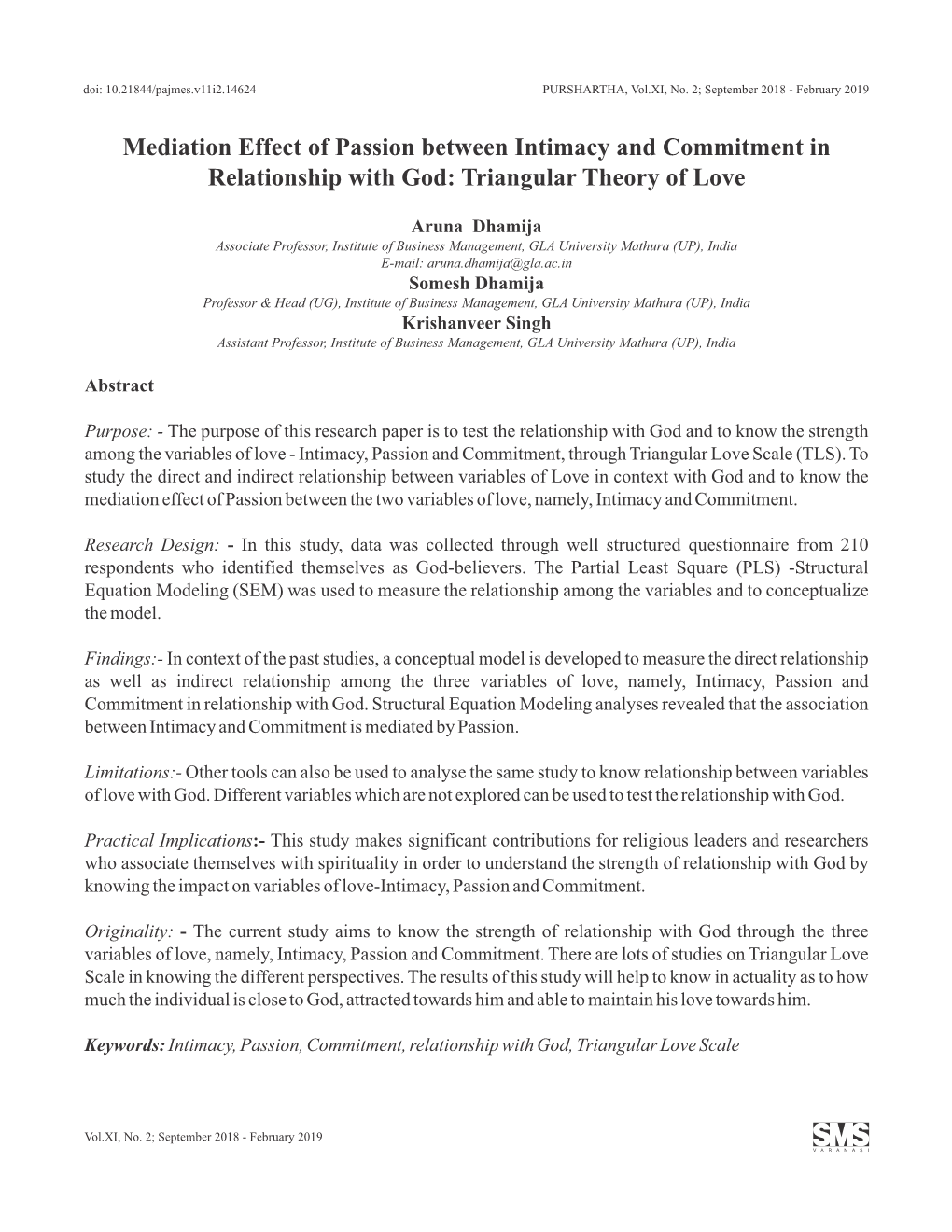 Mediation Effect of Passion Between Intimacy and Commitment in Relationship with God: Triangular Theory of Love