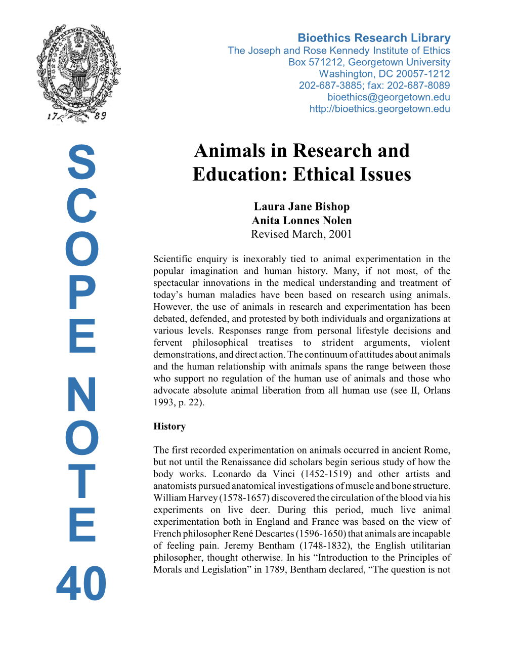 Animals in Research and Education: Ethical Issues