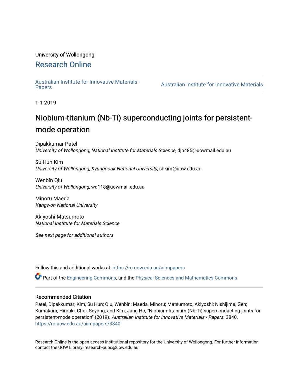 Niobium-Titanium (Nb-Ti) Superconducting Joints for Persistent- Mode Operation