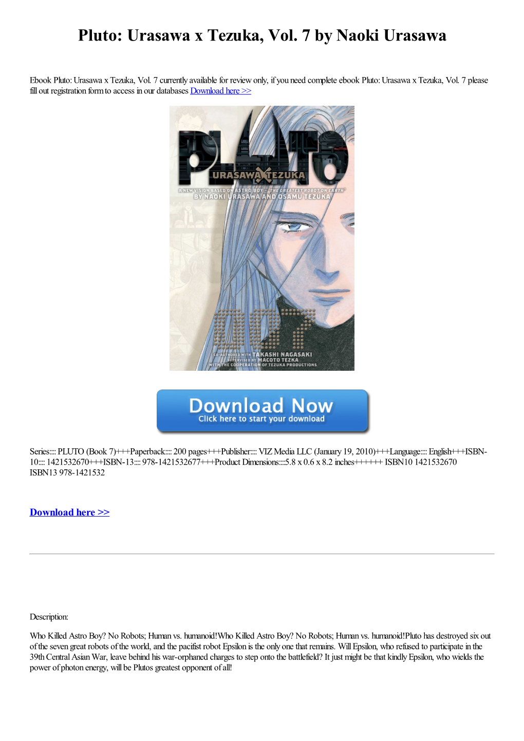 Pluto: Urasawa X Tezuka, Vol. 7 by Naoki Urasawa