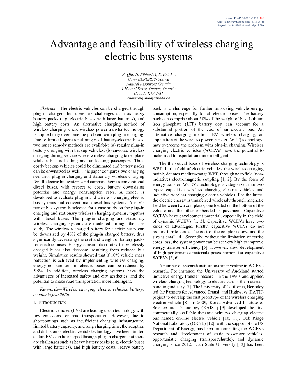 Advantage and Feasibility of Wireless Charging Electric Bus Systems